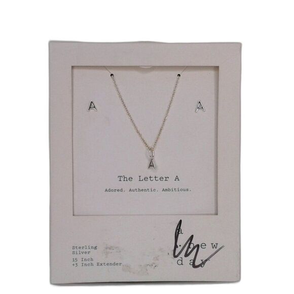 A new day Necklace and Earrings letter "A" Gift Boxed Set Sterling Silver NEW - Picture 1 of 5